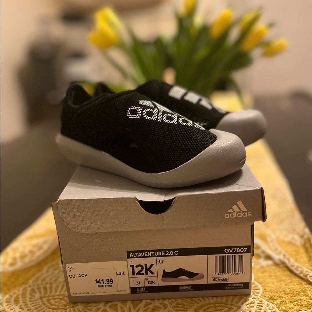 Adidas, black water shoes for kids